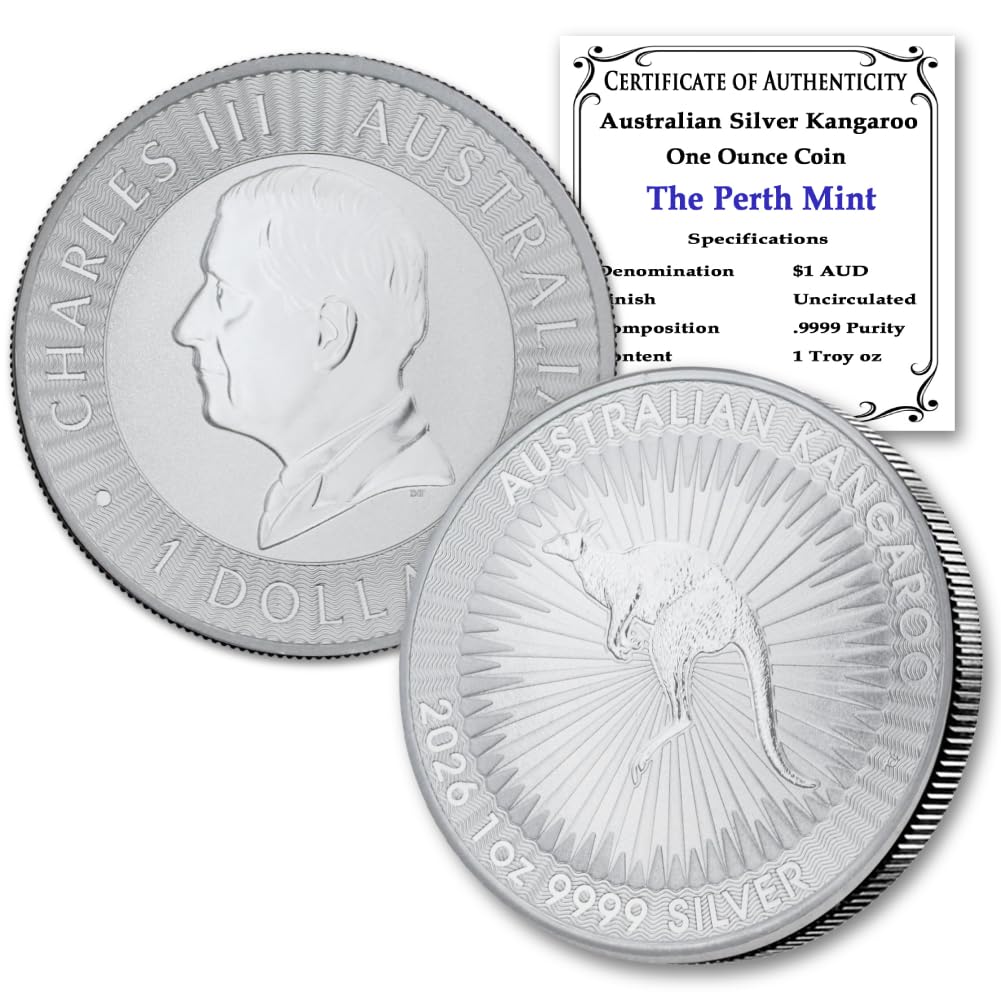2026 P 1 oz Australian Silver Kangaroo Coin Brilliant Uncirculated with Certificate of Authenticity $1 Seller BU
