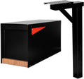 Ilyapa Black Modern Mailbox Post Mount & 43' Metal Sleeve: All-Weather Steel with Wood Trim & Universal Mounting for Outside Curbside Mail & Package Delivery.
