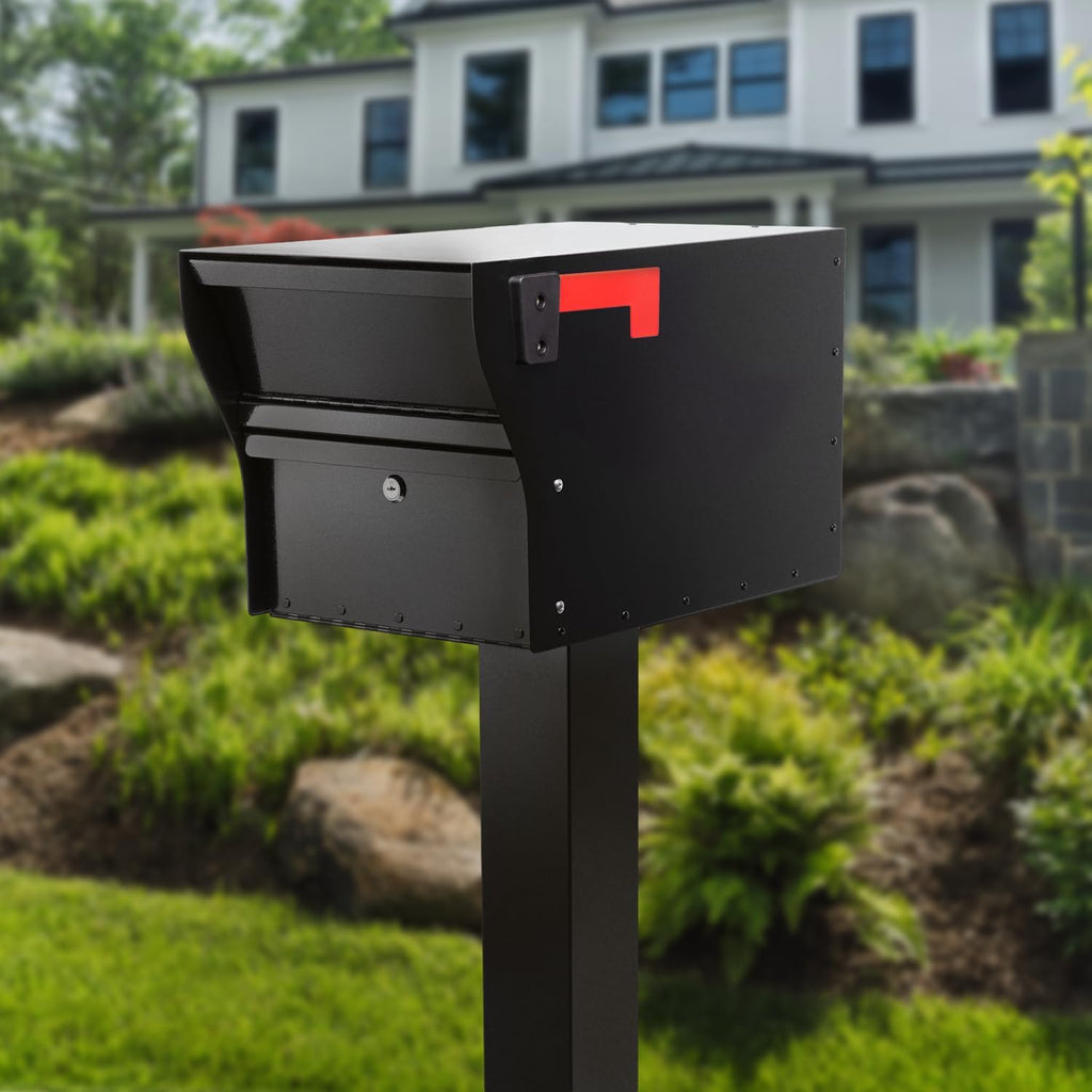 Whitehall MailVault Modern Square Locking Mailbox with Post – Secure Steel Mailbox with Aluminum Post, Weather-Resistant, Includes Assembly Hardware and Instructions