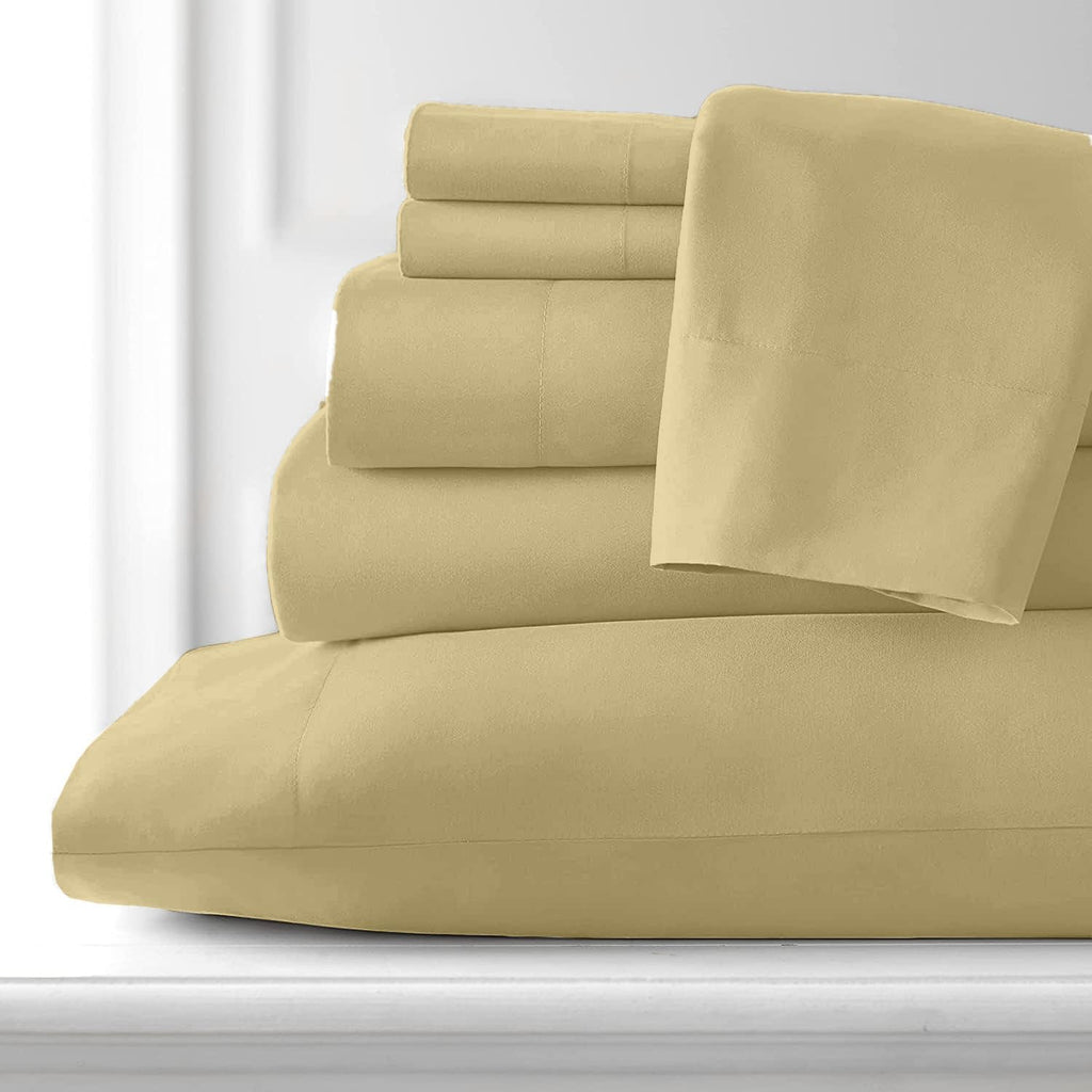 100% Giza Cotton, 1000 Thread Count, 6-PC Bed Sheet Set [Queen Size, Taupe Color] 18 inches Deep Pockets, Long Staple Cotton Breathable Soft Silky Sateen Weave