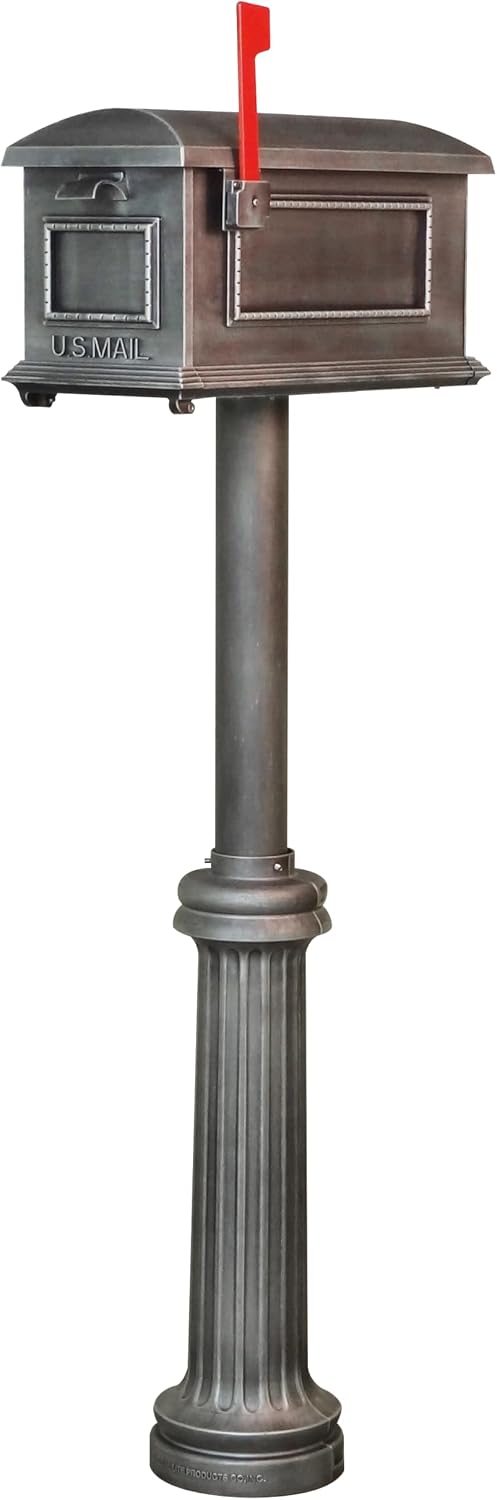 Traditional Curbside Mailbox with Bradford Post - Swedish Silver Aluminum Mailbox with Direct Burial Post - SCT-1010_SPK-590-SW