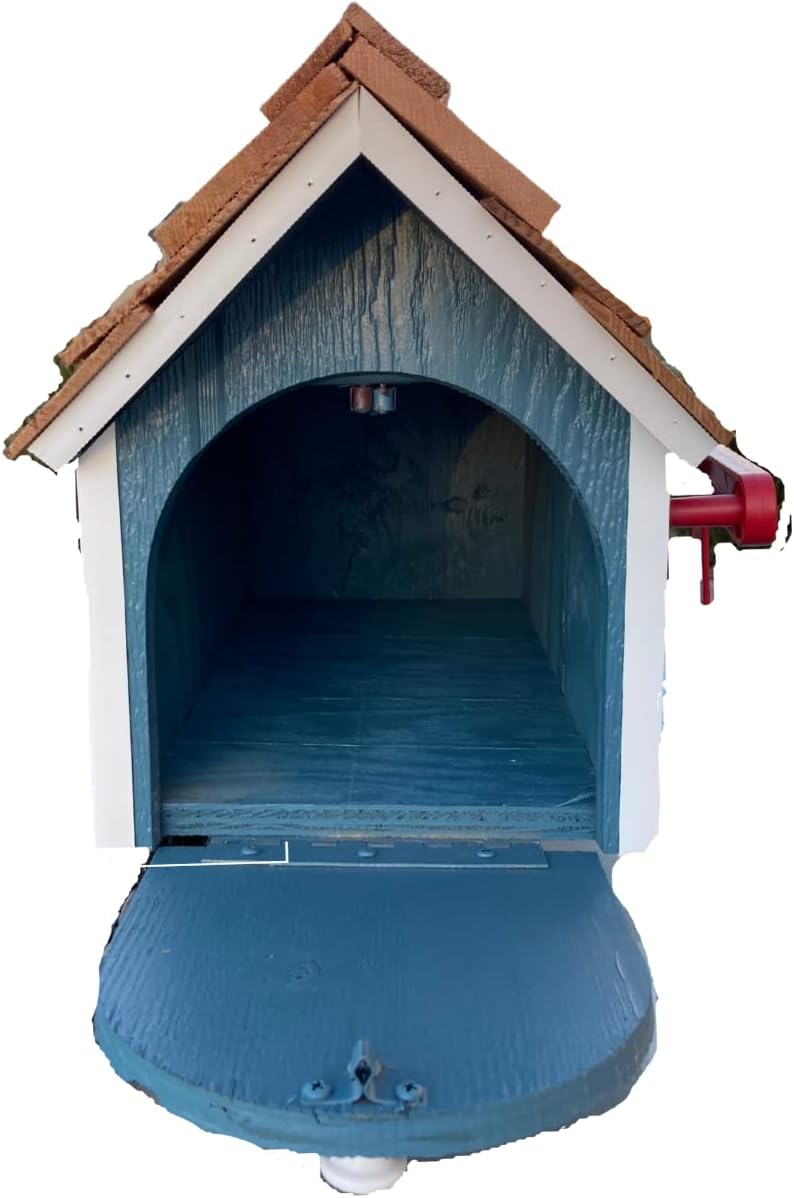 Boxwood and Mum Handmade Wooden Farmhouse Mailbox for Outside, Use as Wall Mount Mailbox or Traditional Post Box, Decorative Large Mailbox with Mounting Hardware Included, Amish Made in USA (Blue)