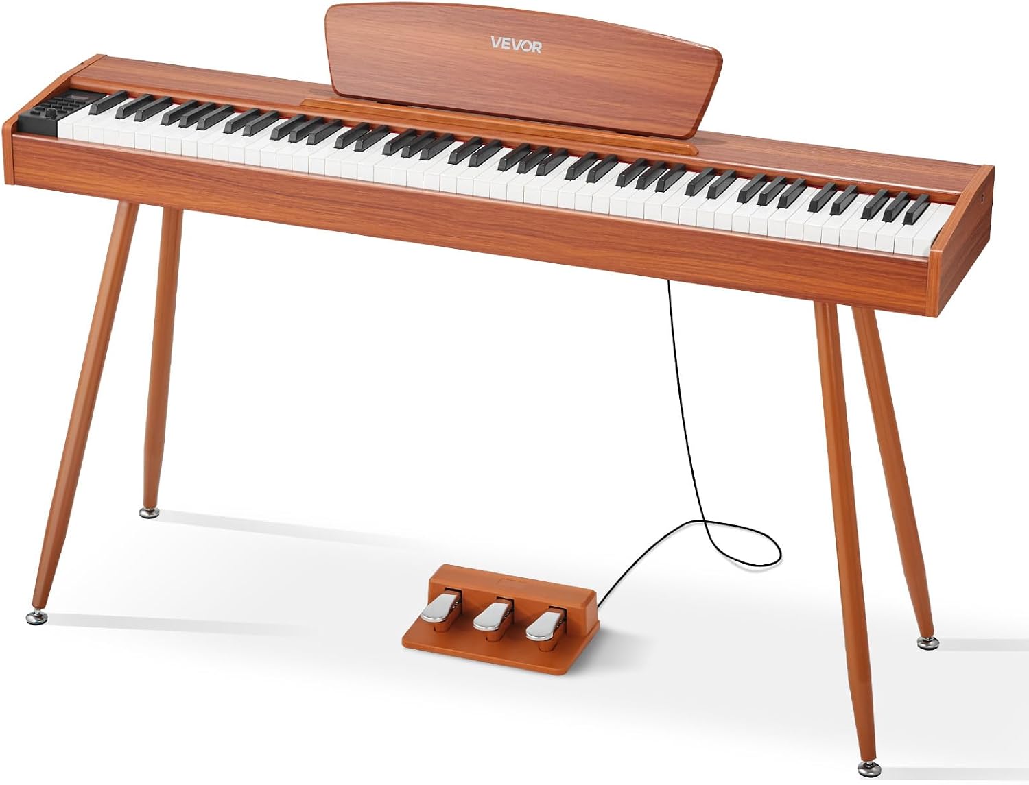 VEVOR Weighted Digital Piano, 88 Keys Fully Weighted, Electric Piano Keyboard with Sheet Music Stand, Triple Pedal, Power Adapter, 280 Tones, Support Wireless Connection, for Beginners, Wood Color
