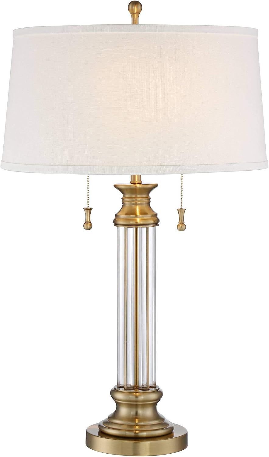 Vienna Full Spectrum Rolland Traditional Table Lamp 30' Tall Antique Brass Glass Column Off White Tapered Drum Shade Decor for Living Room Bedroom House Bedside Nightstand Home Office Entryway
