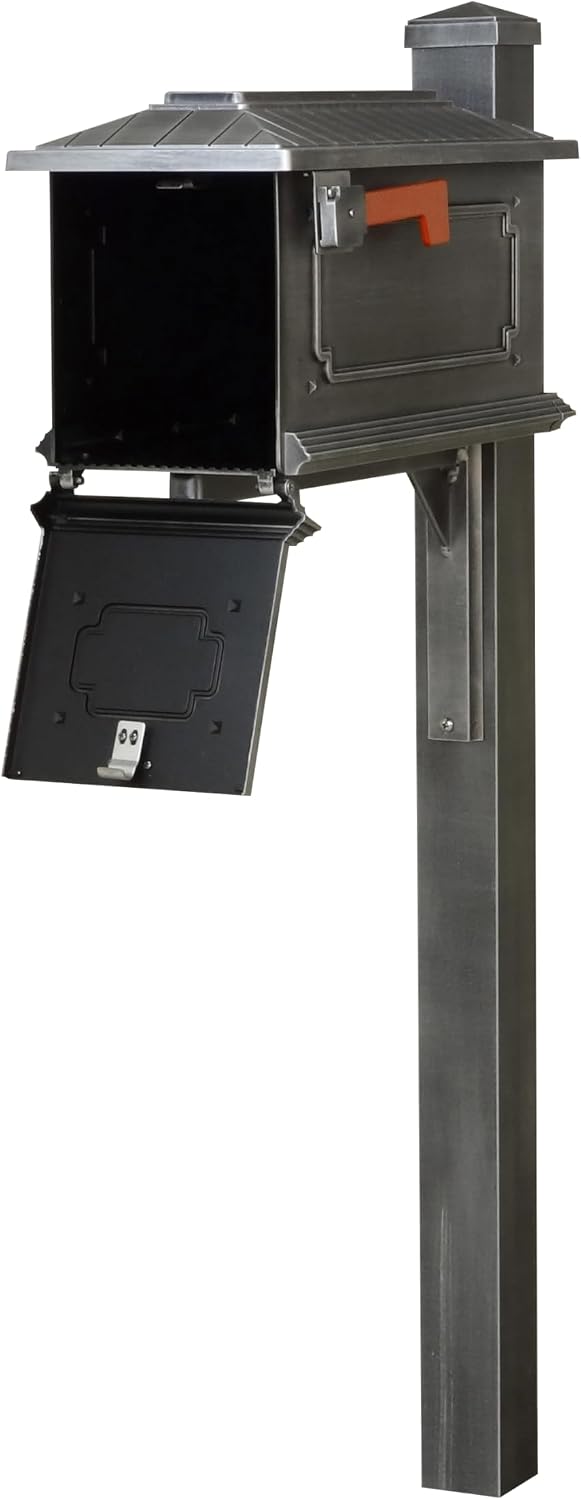 Special Lite Kingston Curbside Mailbox with Wellington Post - Swedish Silver Aluminum Mailbox with Post - SCK1017_SPK720-SW
