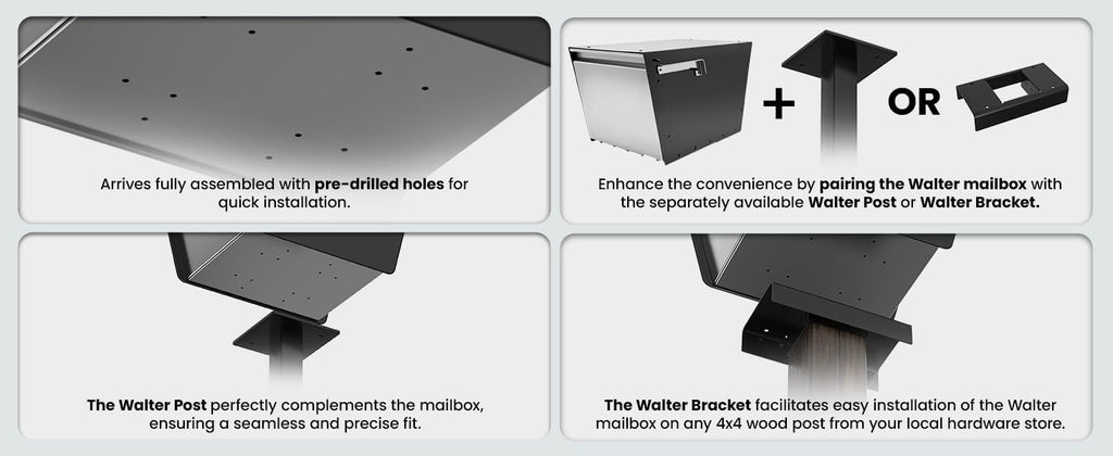 Movo Home Walter Post Mount Mailbox, Modern Curbside Stainless Steel, Large Locking, Black