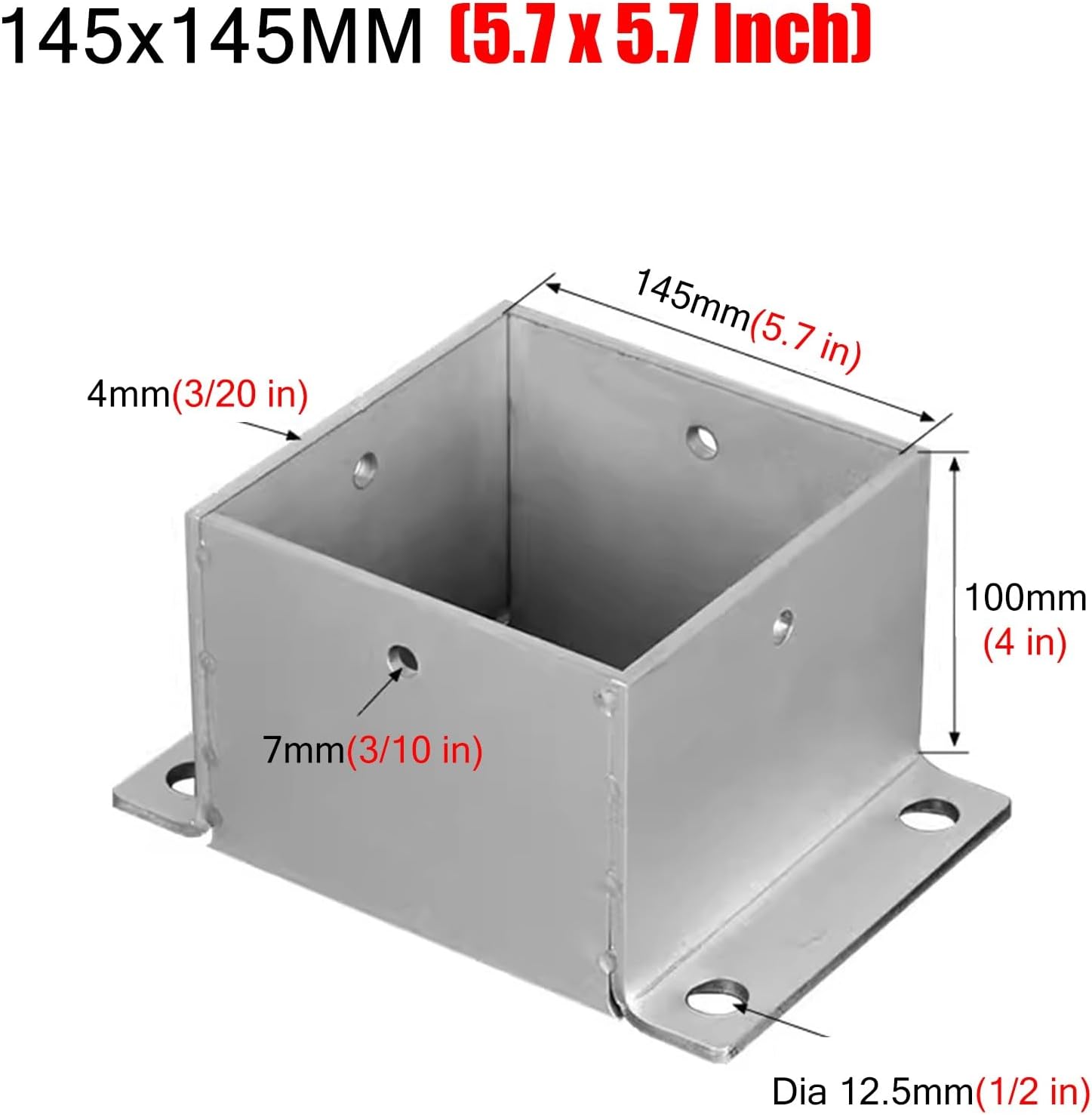 4 Pack Wood Fence Post Base Brackets, Concrete Post Anchor for Deck Railing/Vinyl Fence/Mailbox, Enclosed Bottom Pergola Support Bracket with Installation Kit(145x145 mm (5.7x5.7 in))