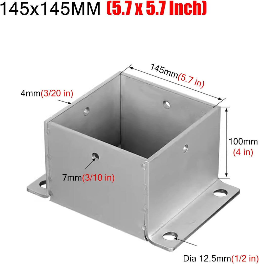 Stainless Steel Post Base 2x2 3x3 4x4 5x5 6x6 7x7 8x8 Inch, Heavy Duty Post Bracket for Concrete/Wood Deck/Pergola/Mailbox, Railing Post Anchors Square(145x145 mm (5.7x5.7 in))