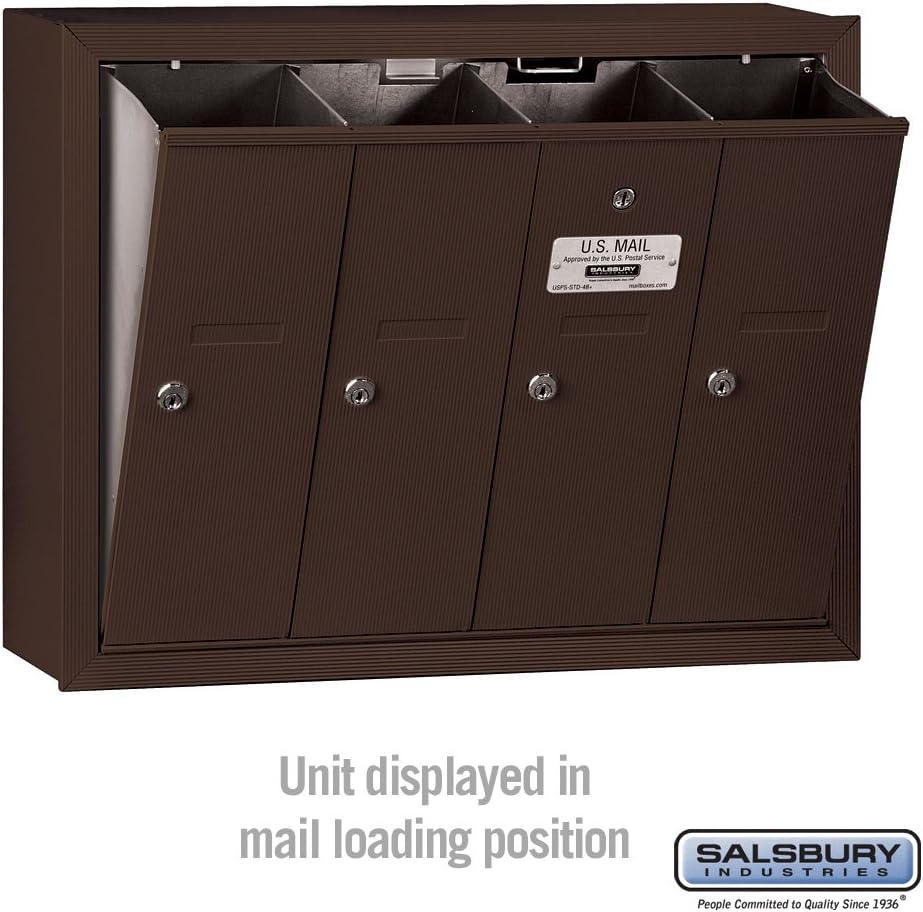 Salsbury Industries 3504ZSU Surface Mounted Vertical Mailbox with USPS Access and 4 Doors, Bronze