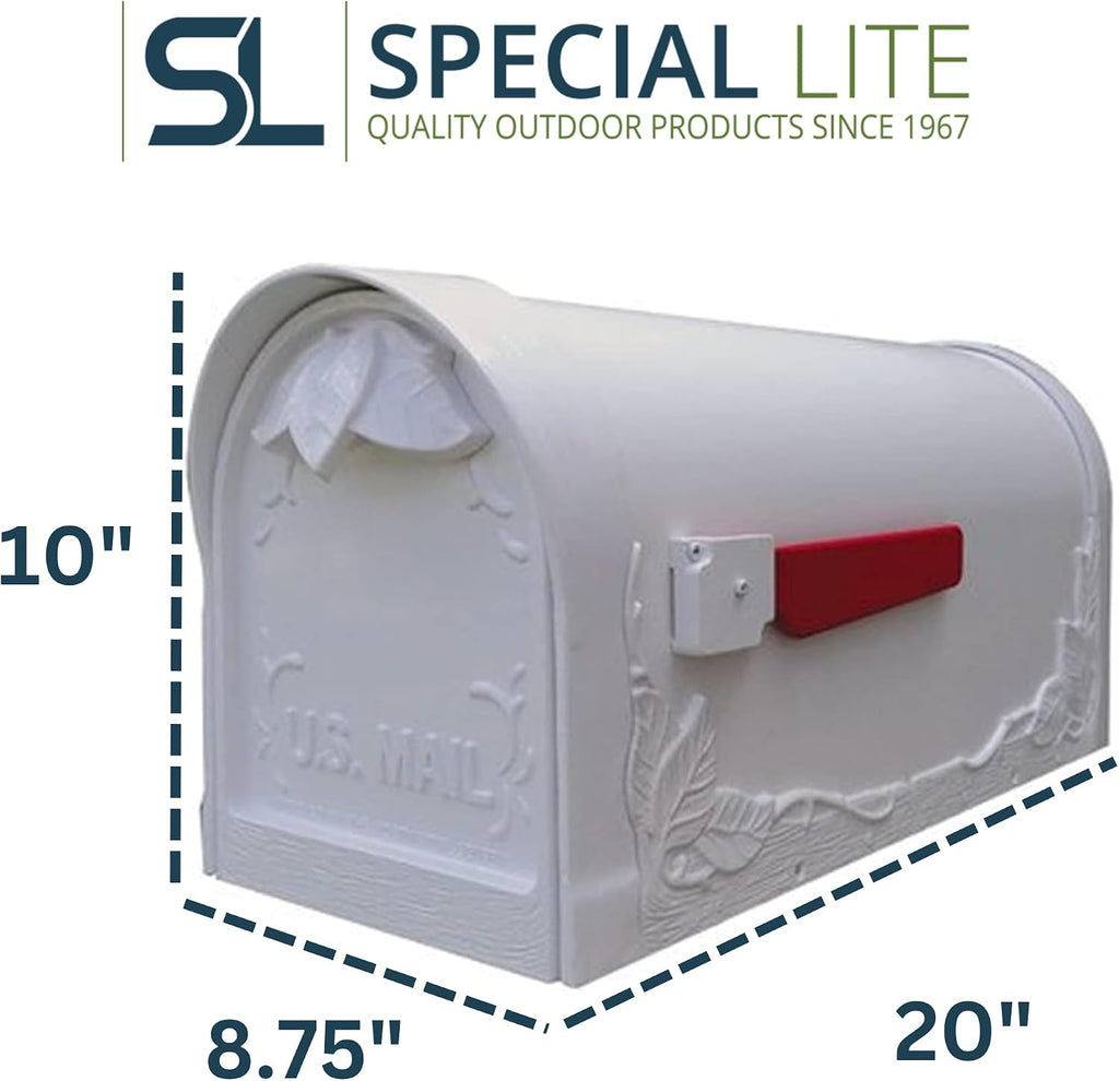 Special Lite Floral Curbside Mailbox - White Cast Aluminum Mailbox for Post Mount - SCF-1003-WH