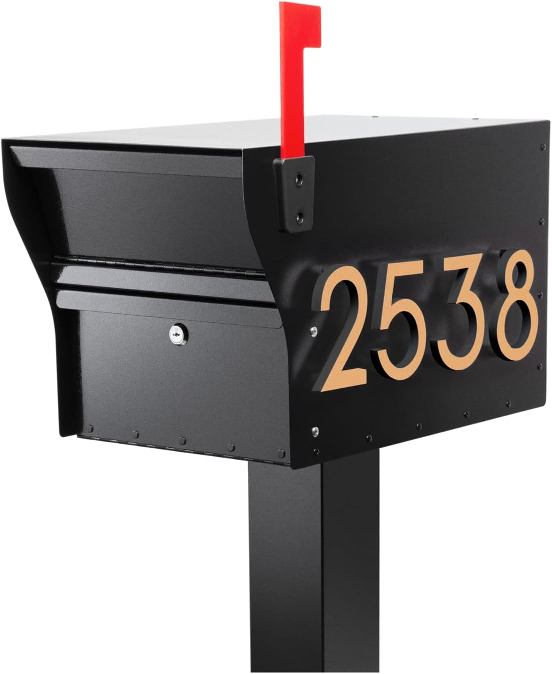 Whitehall MailVault Locking Mailbox with Standard Post – Durable Steel Mailbox with Aluminum Post, Modern Square Design, Weather-Resistant, Secure Lockable Mailbox for Home or Business
