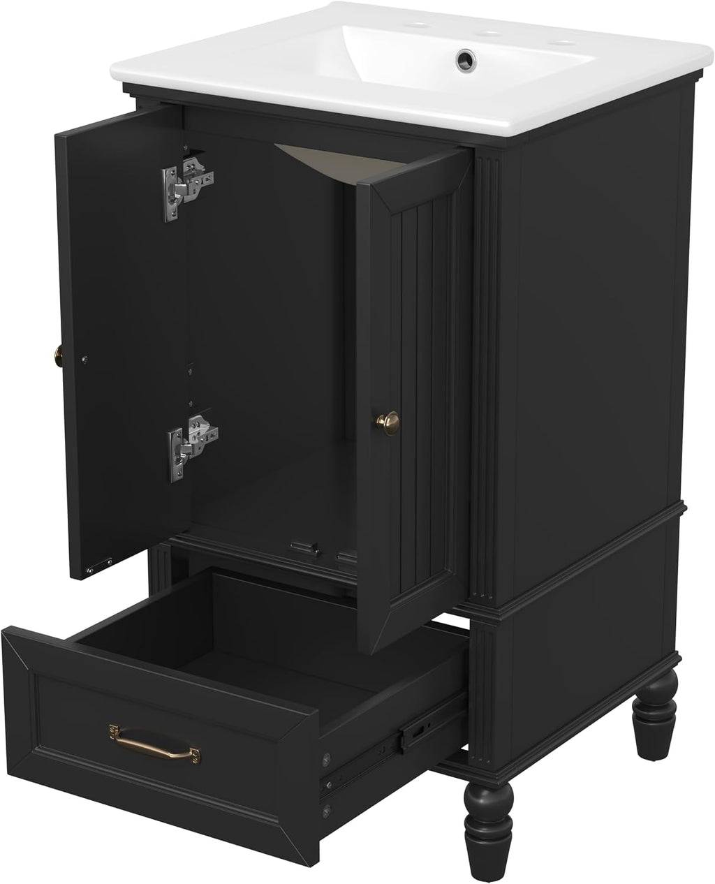 20' Real Wood & MDF Bathroom Cabinet with Sink, Bathroom Cabinet Organizer with Ample Storage, Bathroom Vanities with Magnetic Door Stopper for Bathrooms, Black