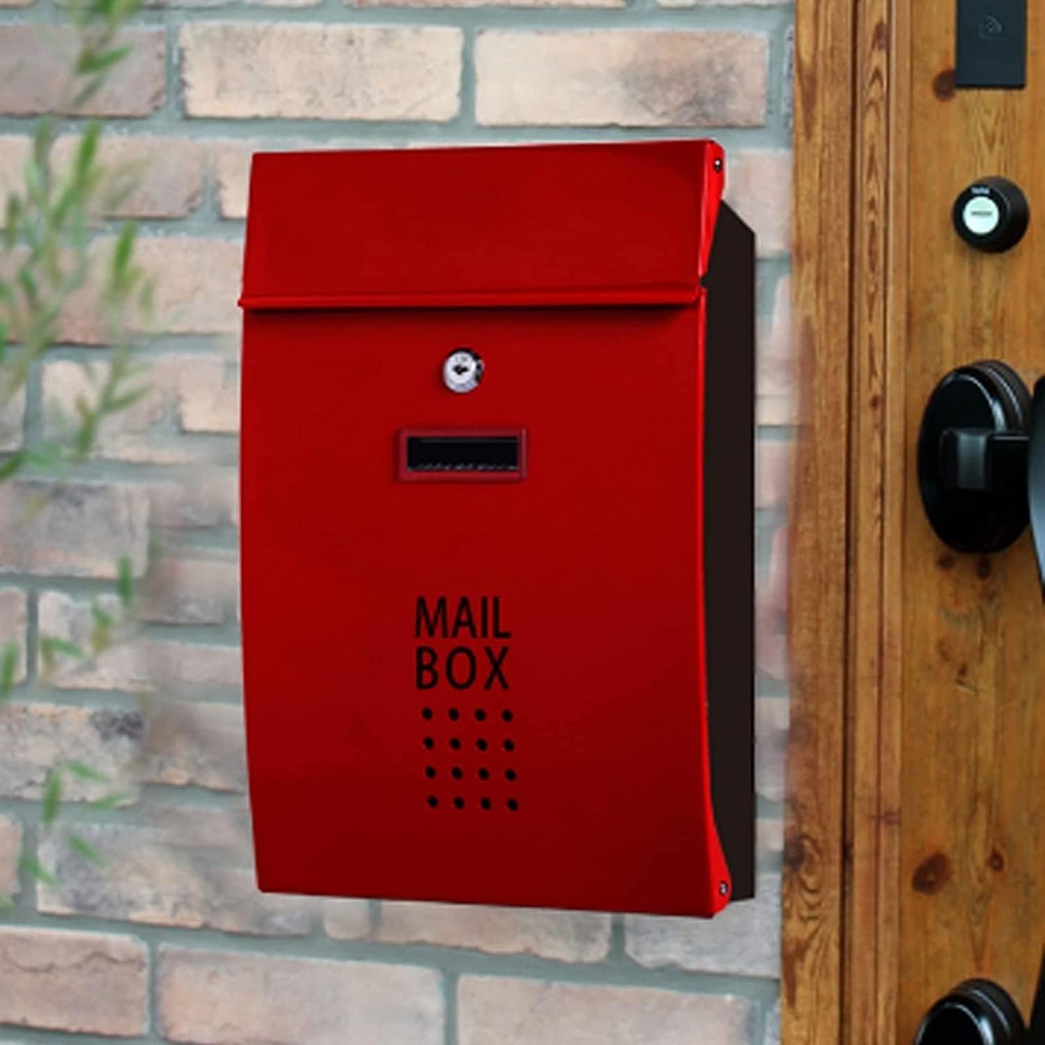Generic Mailbox, Wall Mounted Modern Metal Mailboxes Outdoor Lockable Waterproof Post Box Community Household Rainproof Letter Box Retro Classic Secure Wall-Mount Newspaper Boxes(Red)