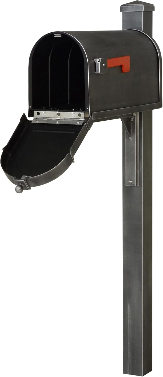 Special Lite Berkshire Curbside Mailbox with Wellington Post - Swedish Silver Aluminum Mailbox with Post - SCB1015_SPK720-SW