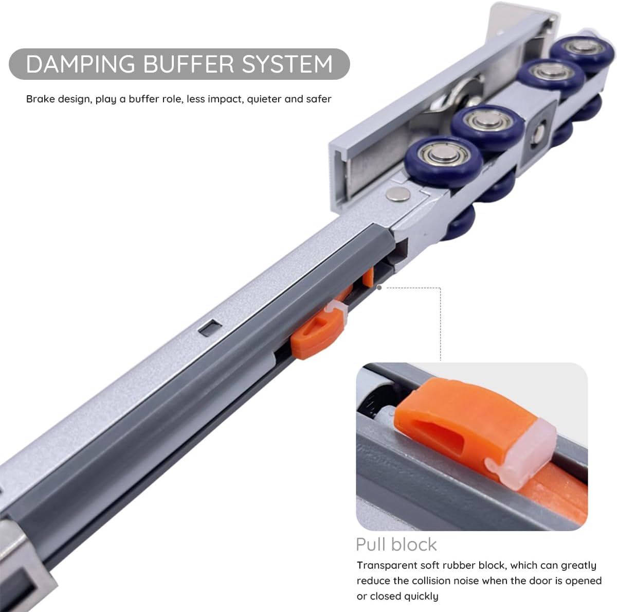 HOWHY Slow Close Barn Door Slide Hardware and Track Set, Heavy Duty Hanger Maximum Load 176 lbs, 70' Track, Single Door, Bilateral 8-Wheel Dual Damping