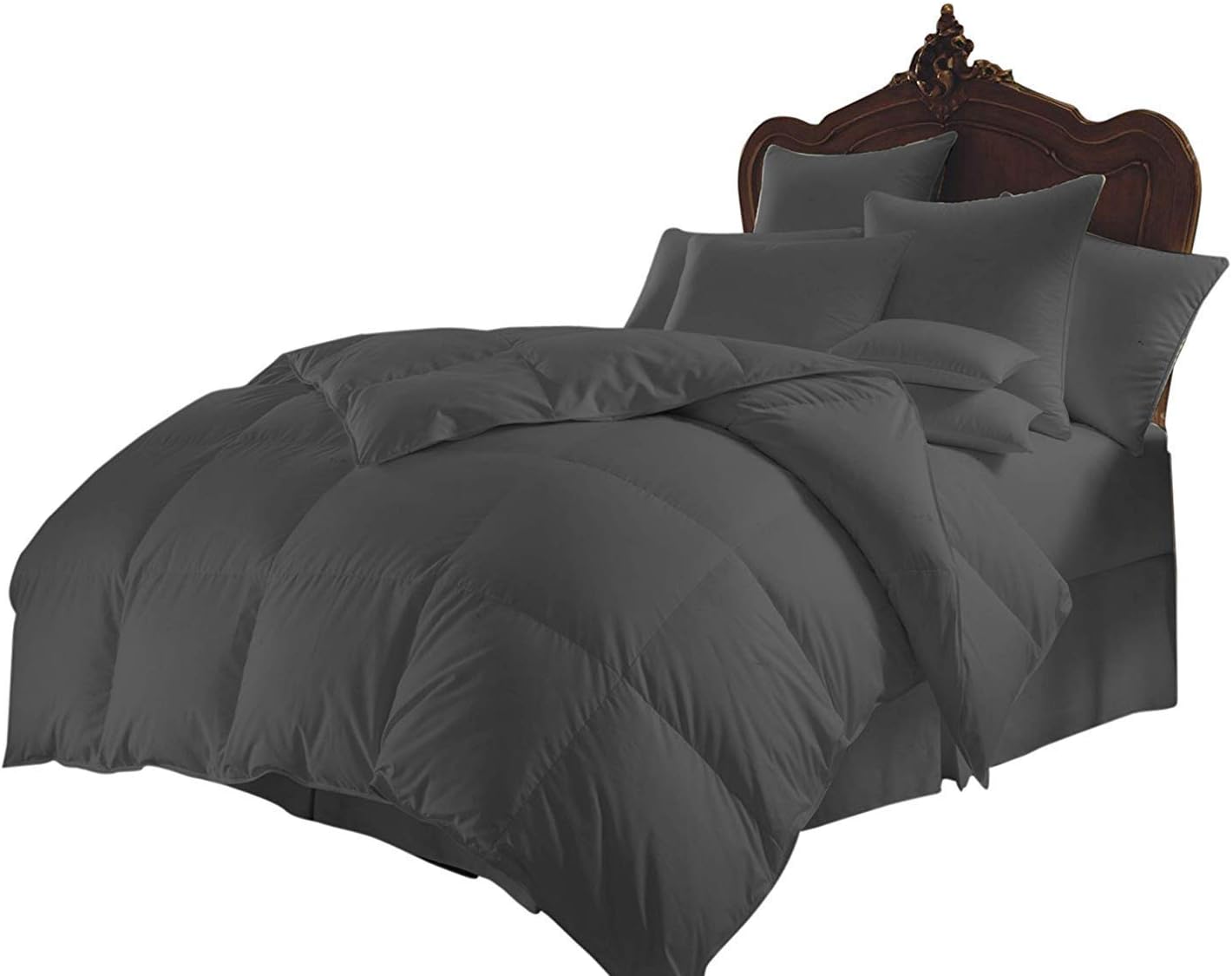 Soft 1000 TC Goose Down Alternative Egyptian Cotton Comforter Set (Comforter + 2 Pillow Cases) 400 GSM Over-Size Queen Dark Gray 98'' x 98''