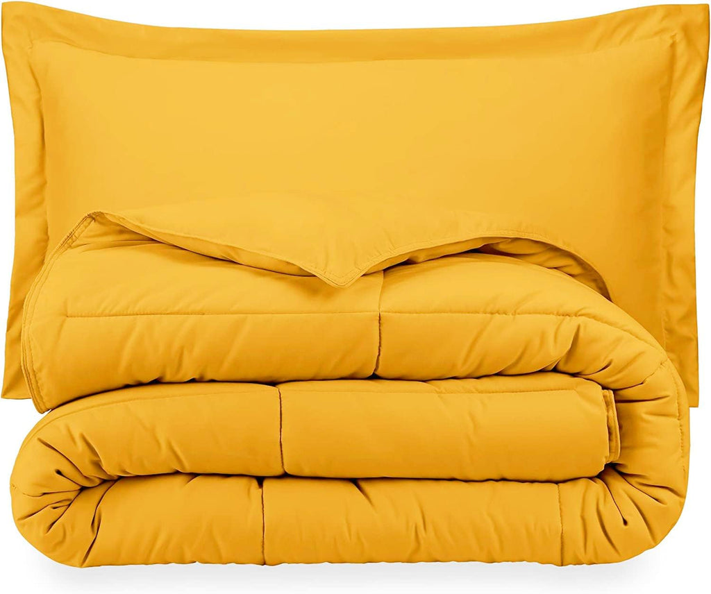 Oversized Queen All-Season Cooling Warmth Comforter Set – 3 Piece Bedding – 100% Egyptian Cotton, Long-Staple & Silky Soft – Luxury Hotel-Quality Duvet Insert – Machine Washable - Gold