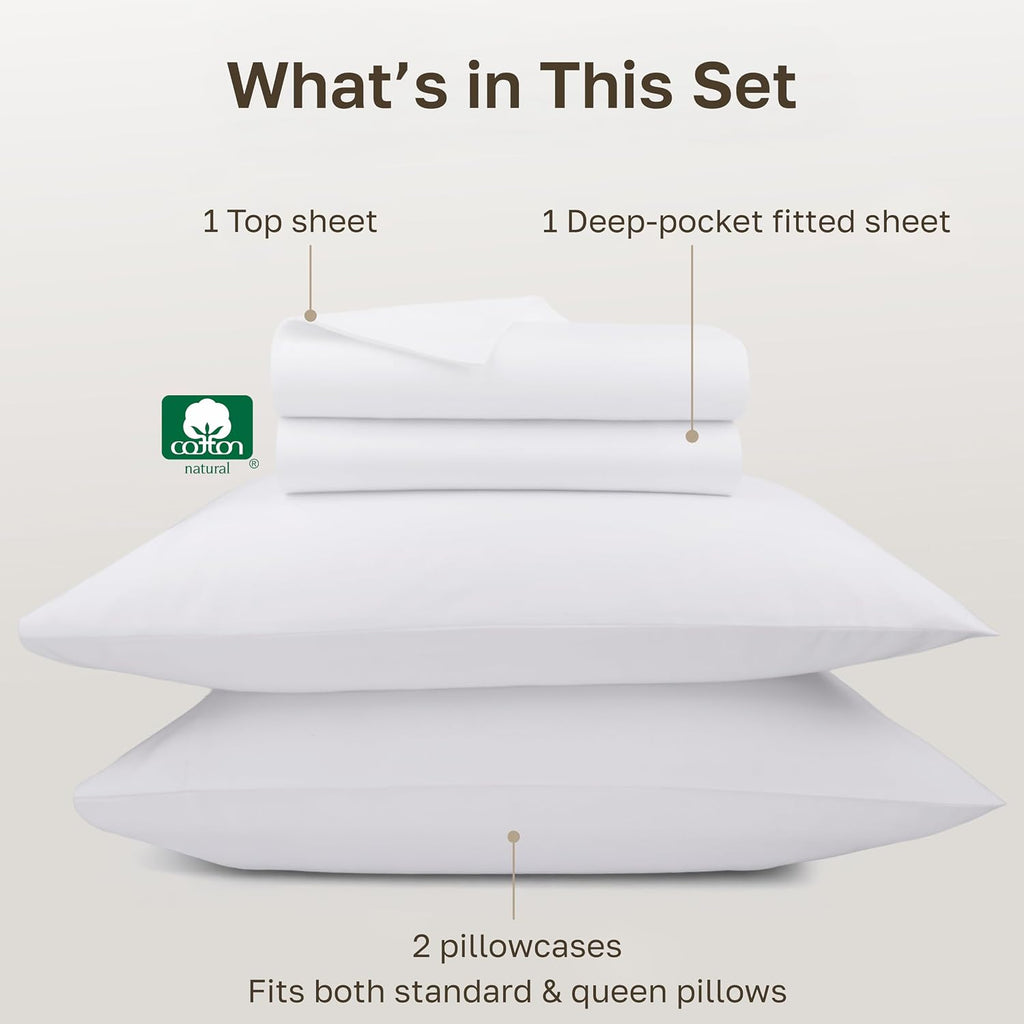California Design Den White Queen Sheet Set Deep Pocket - 1000 Thread Count Sateen, Thick and Natural 100% Cotton Bedsheets, Durable Bedding Set - White