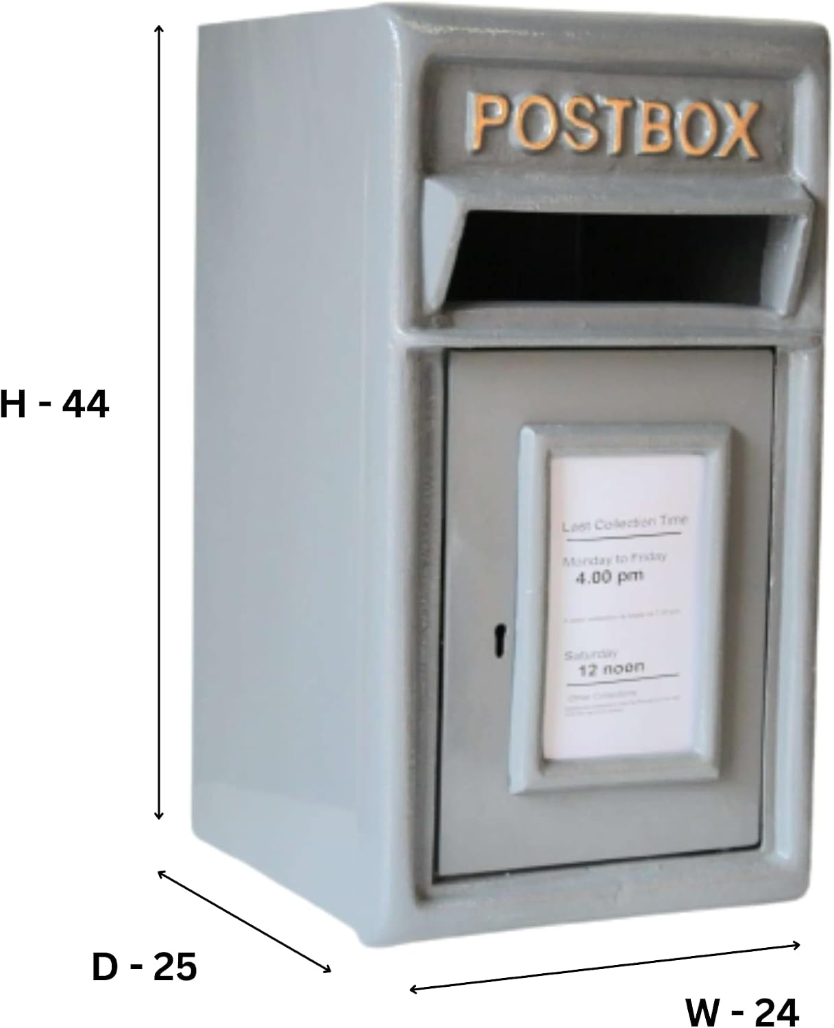 Post Box Classic Grey Large Letter Box Lockable with 2 Keys, Pole Mounted Heavy Duty Cast Iron Mail Box for Home Weatherproof Mailbox Easy to Install, 44 x 24 x 25 cms, 12.8 kg