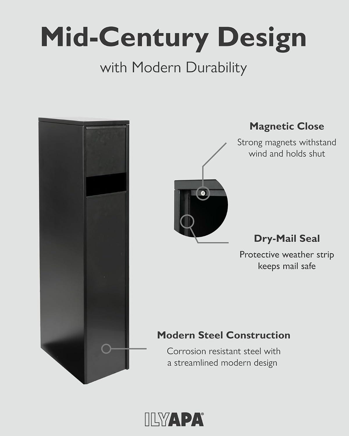Modern Mailbox with Post - Residential Mailboxes for Outside Post Mount, Large Mail Box and Posts Combo Kit with Newspaper Package Slot, Magnetic Door, Powder Coated, Works with 4x4 or 6X6 Wood