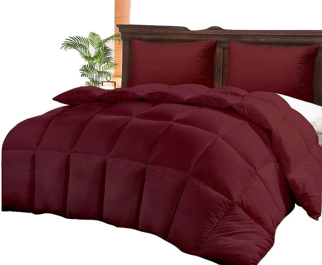 Soft 1000 TC Goose Down Alternative Egyptian Cotton Comforter Set (Comforter + 2 Pillow Cases) 400 GSM Over-Size Queen Burgundy 98'' x 98''