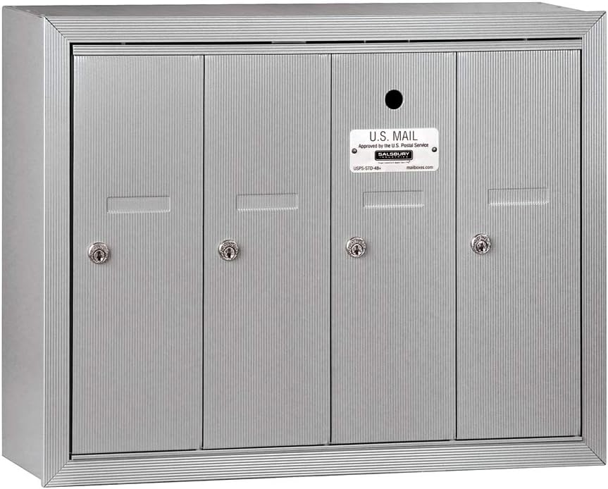 Salsbury Industries 3504ASU Surface Mounted Vertical Mailbox with 4 Doors and USPS Access, Aluminum