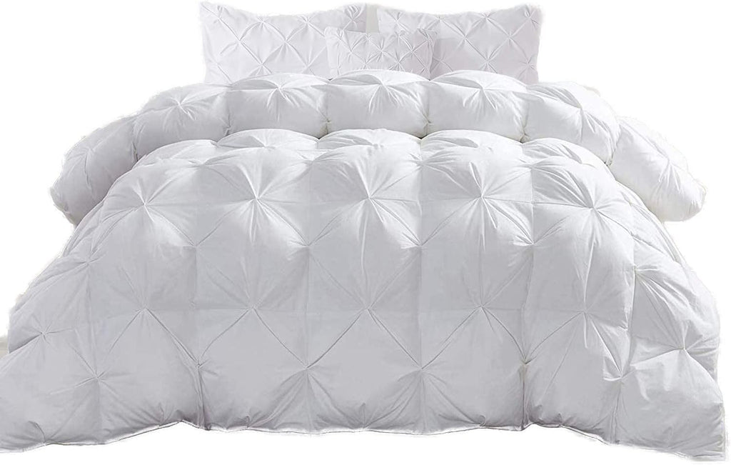 Eco Friendly 1000-TC Pinch Pleated Down Alternative Comforter 1pc Comforter & 2 pcs Pillow Covers, 700 GSM & All Side Corner Tabs 100% Egyptian Cotton (Oversized King Size (116' x 98'), White)