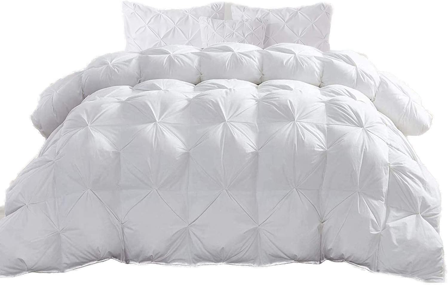 Eco Friendly 1000-TC Pinch Pleated Down Alternative Comforter 1pc Comforter & 2 pcs Pillow Covers, 700 GSM & All Side Corner Tabs 100% Egyptian Cotton (California King Size (102' x 96'), White)