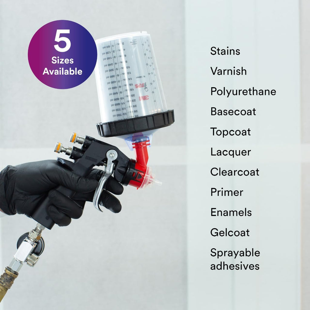 3M PPS (Original Series) Paint Spray Gun Cup Lids and Liners Kit, 16314, Mini, 6 oz, 125-micron Filter, Use w/ Paint Gun for Cars, Furniture, Home, 50 Disposable Lids, 20 Sealing Plugs, Factory
