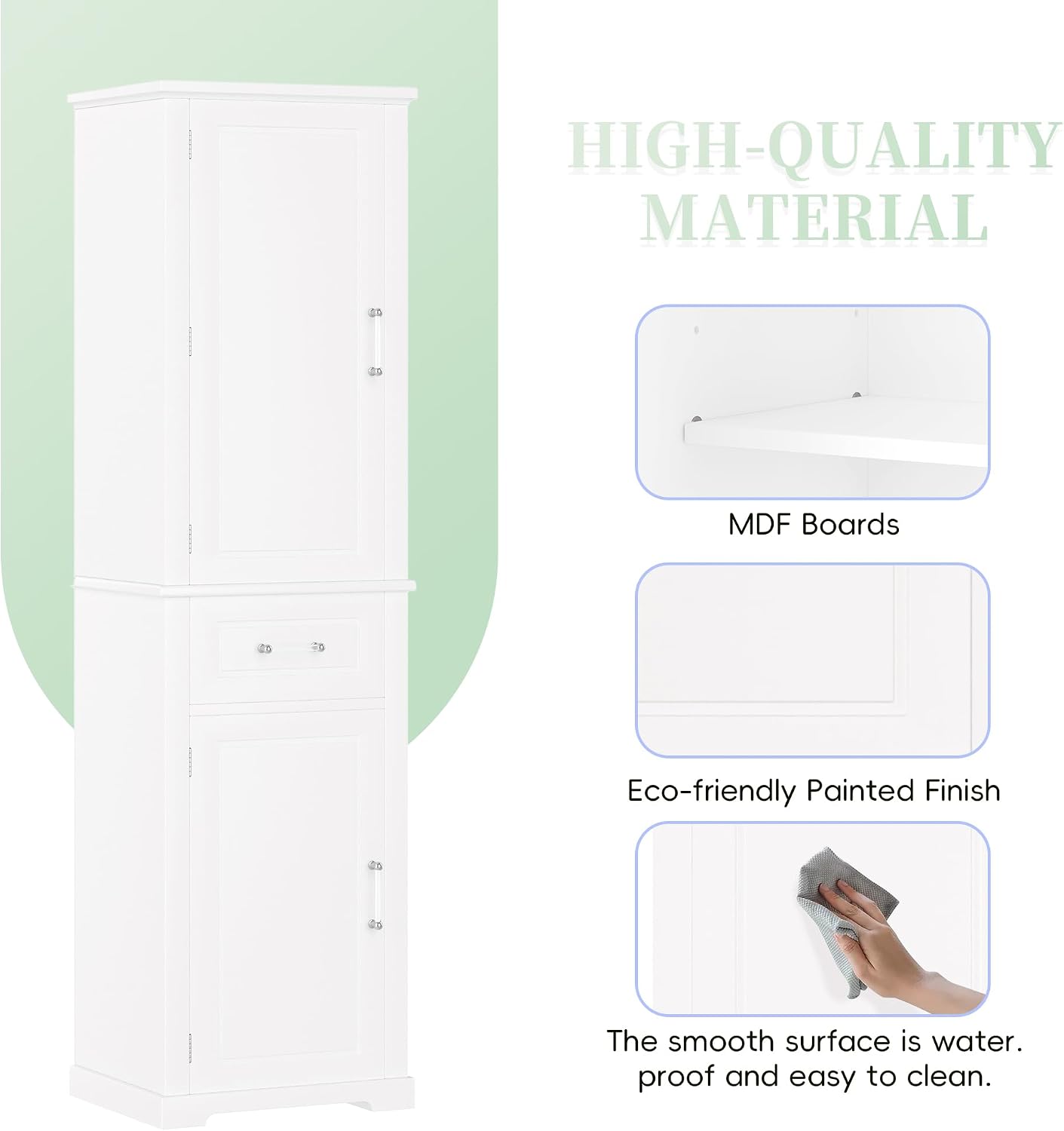 Tall Bathroom Storage Cabinet, Freestanding Bathroom Accent Storage Cabinet with Doors & Adjustable Shelves & Built-in Door Shelve for Home Kitchen, Living Room (White Style3)