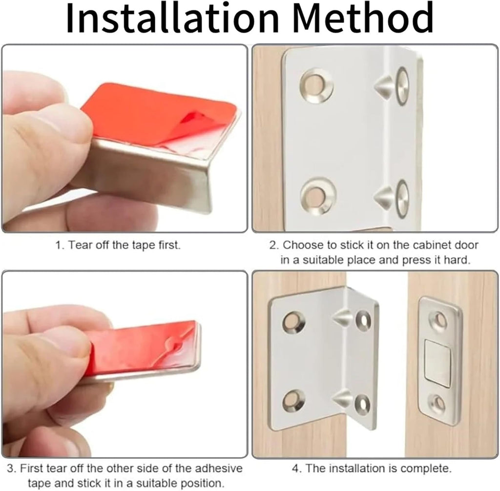 10-1PCS L-Shaped Magnetic Door Closer Self-Adhesive Invisible Cabinet Door Suction Wardrobe Magnetic Strip Patch Stopper(Black 10pcs)