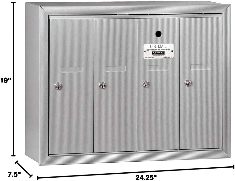 Salsbury Industries 3504ASU Surface Mounted Vertical Mailbox with 4 Doors and USPS Access, Aluminum