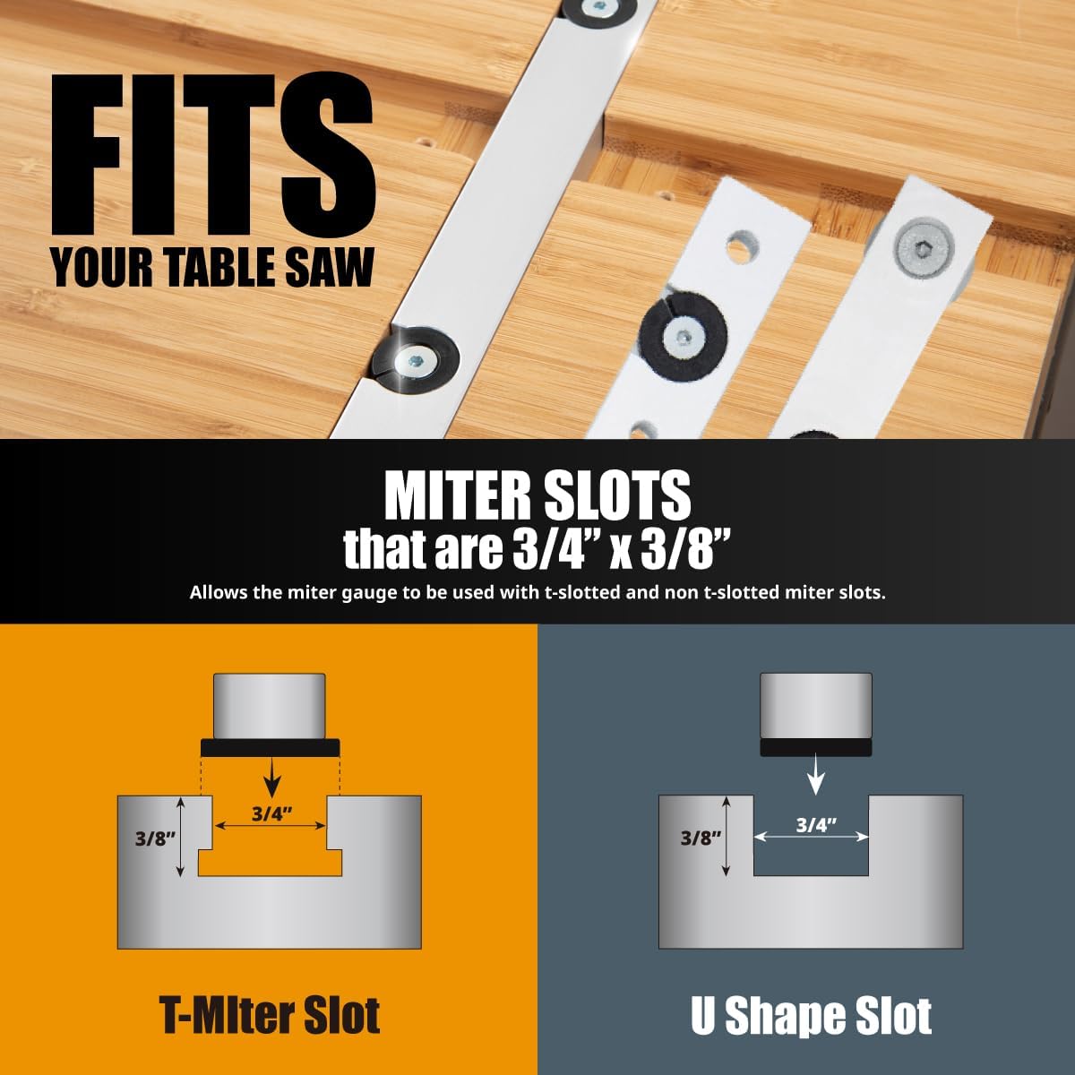 POWERTEC Precision Miter Gauge System for Table Saw Kit w/Telescoping Fence | 11 Preset Angle Stops, Extension Fence with Scale and Flip Stop (71766)