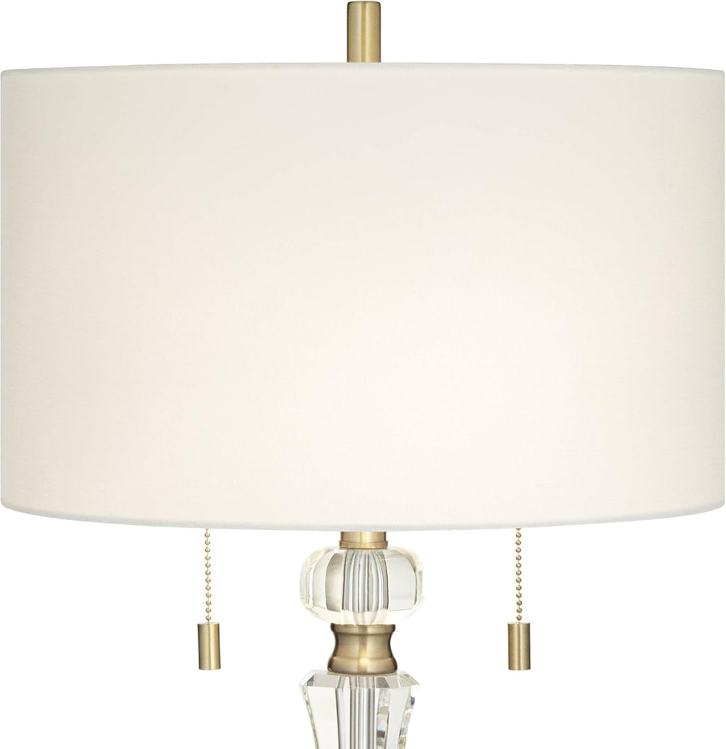 Vienna Full Spectrum Jordan 27 1/2' Tall Traditional Table Lamp Pull Chain Brass Finish Metal Crystal Single Fabric Off-White Shade Living Room Bedroom Bedside Nightstand House Office Home Reading