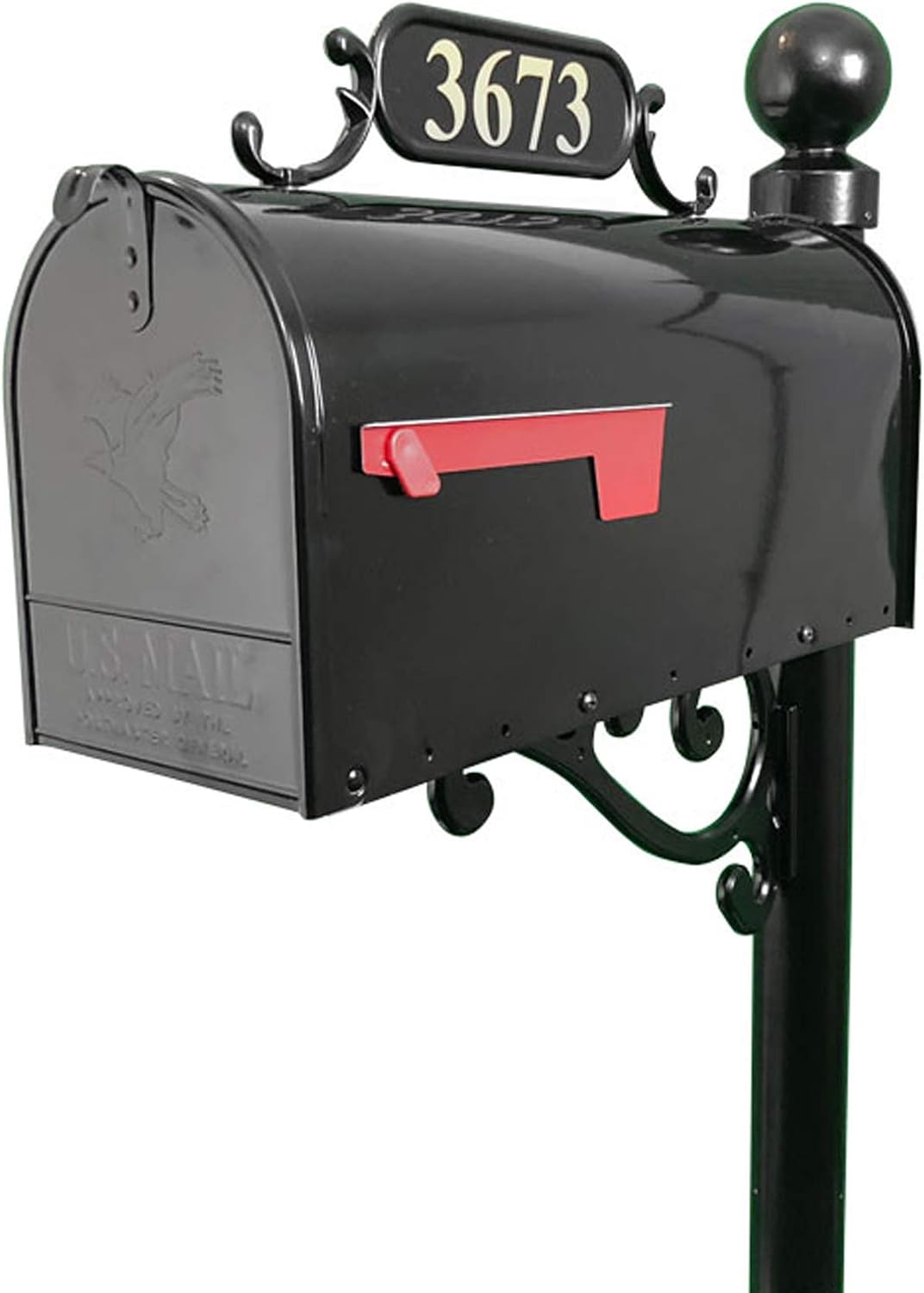 Corinthia Mailbox with Post Combo – Black Aluminum Decorative Mailbox – Includes Address Plaque, House Numbers, Ball Finial, & Hardware (Standard)