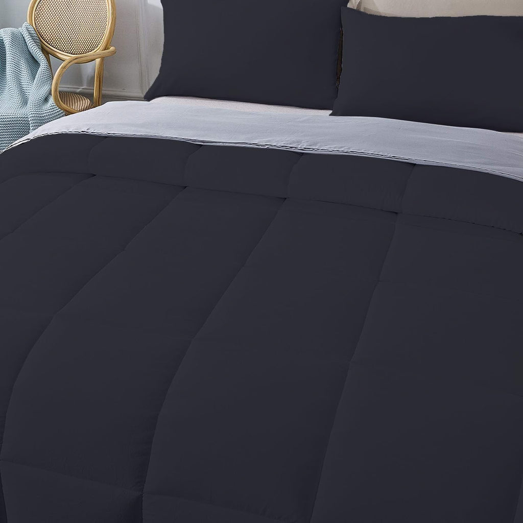 Olivia Rocco 1 Piece 1000 Thread Count Comforter Full XL/Queen Size (88' x 92') Inch 100% Egyptian Cotton Comforter 400 GSM Soft Quality - Black Solid