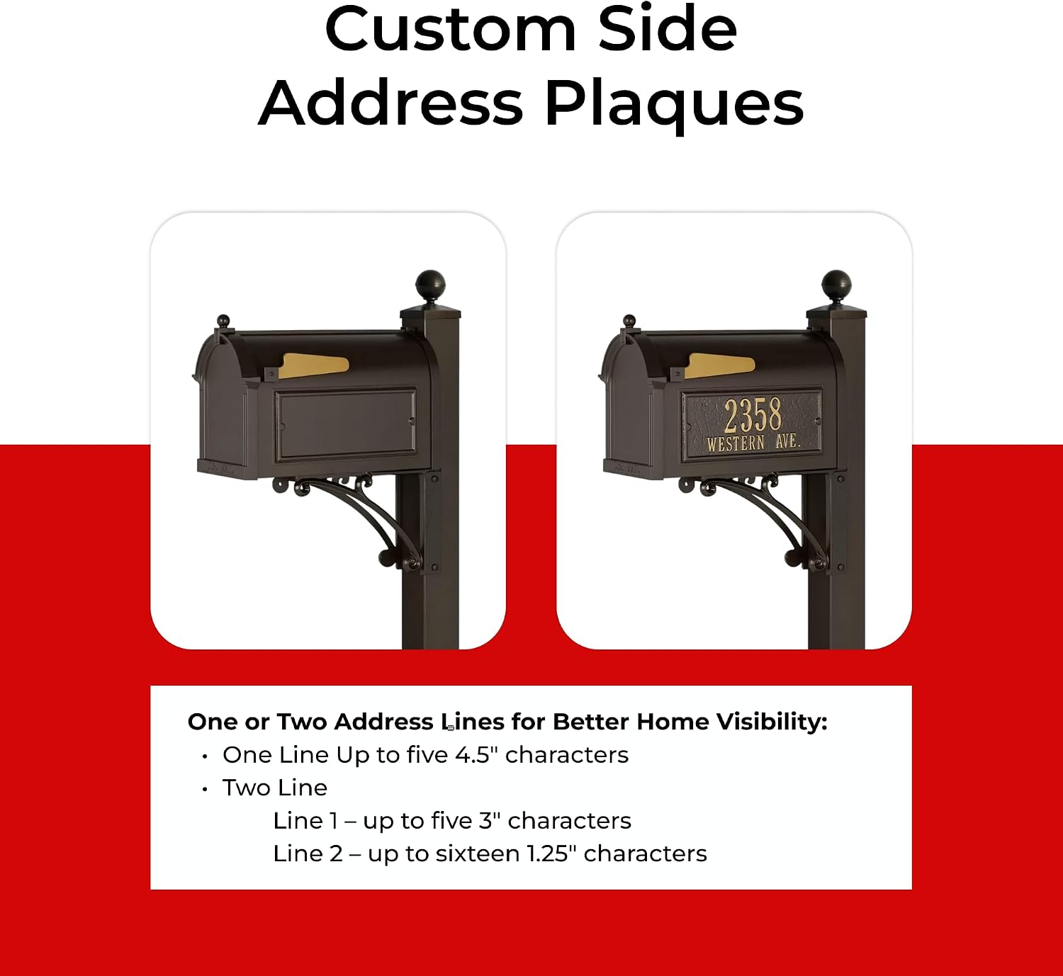 Deluxe Streetside Mailbox & Post in Bronze Personalized Side Plaques Oversized Mailbox for Home Exterior Durable Powder-Coated Cast Aluminum