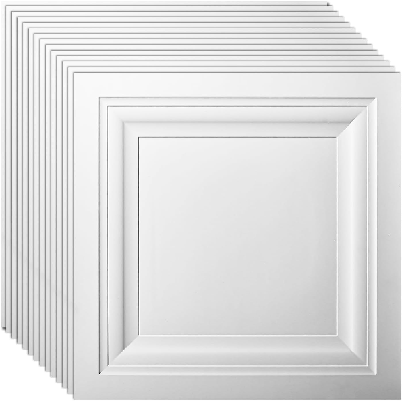 Art3d Drop Ceiling Tiles 36 Pack, 2ft x 2ft PVC Glue-up Ceiling Tiles, 24x24 Wall Tiles for Indoor Decor, Home, Office, Coffee Shop, Restaurant, Gym, Multi-Pack, Covers 144 Sq. Ft, Square White