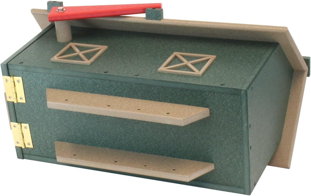 Country Barn Style Mailbox, Post Mount, Made with Weather-Proof Poly Lumber, UV-Resistant, (Weathered Wood and Turf Green)