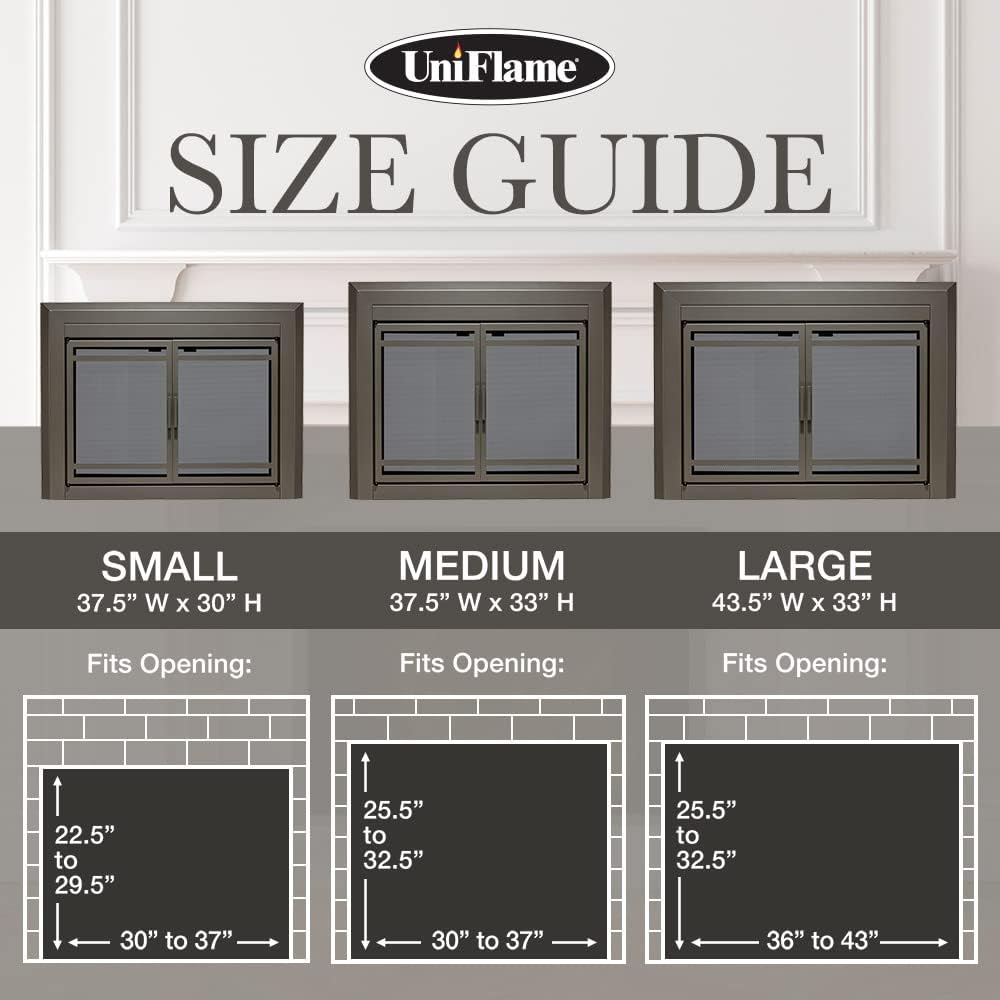 UniFlame - Kendall - Cabinet-Style Fireplace Doors with Smoke Tempered Glass (Color: Gunmetal, Size: Large - Fits Opening 36in to 43in W x 25.5in to 32.5in H)