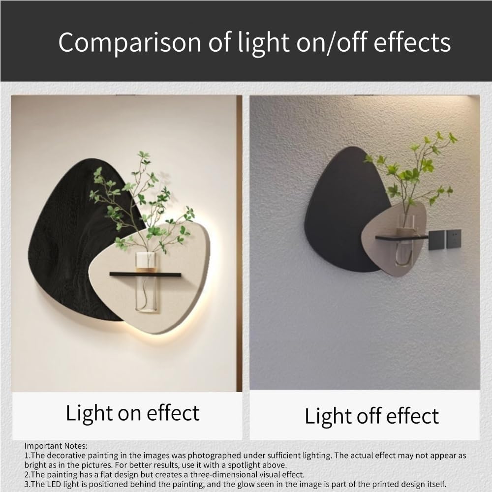 Sandstone Decor Wall Art Painting, Wall Decoration with Vase and Artificial Plant, Plug-in Power Supply LED Decorative Painting for Living Room, Entrance Hall, Corridor(Brown,23.6 * 23.6in)