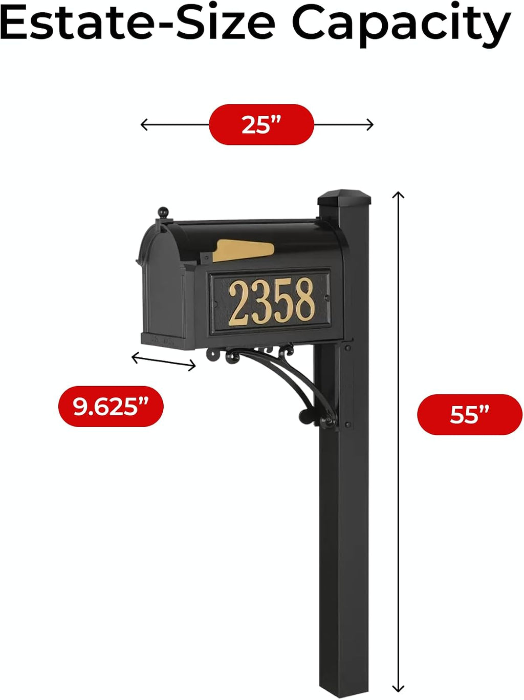 Superior Mailbox Package by Whitehall Black Large Cast Aluminum Mailbox with Decorative Post & Custom Address Side Plaques Weather Resistant Streetside Outdoor Mail Unit