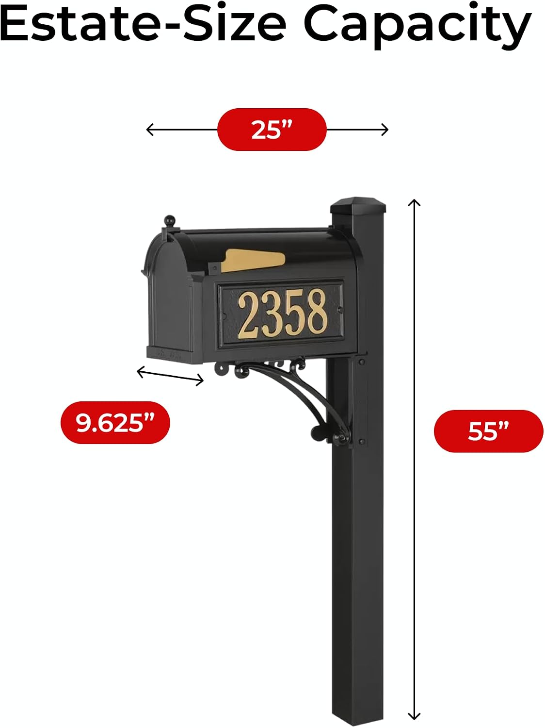 Superior Mailbox Package by Whitehall Black Large Cast Aluminum Mailbox with Decorative Post & Custom Address Side Plaques Weather Resistant Streetside Outdoor Mail Unit