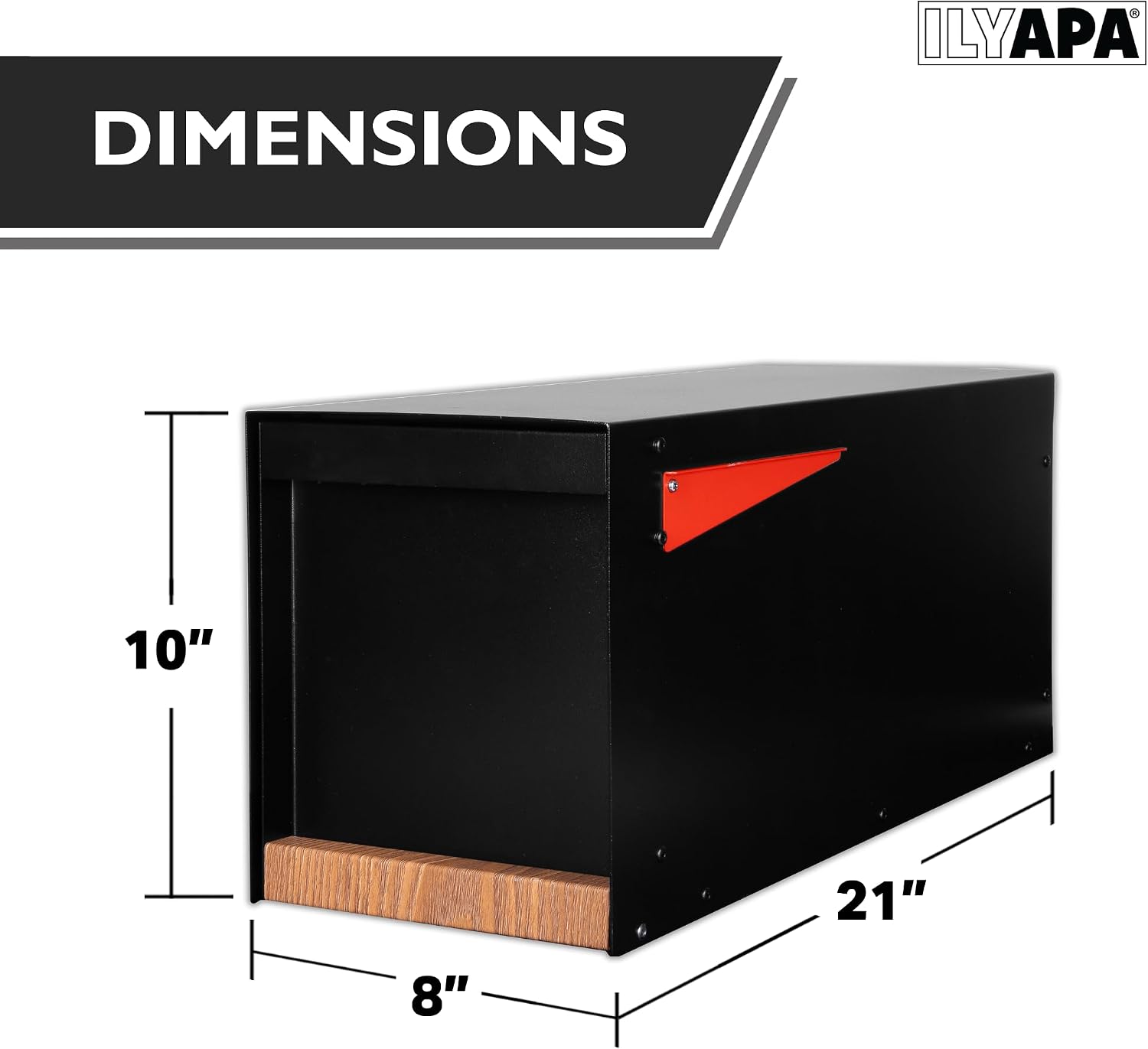 Ilyapa Black Modern Mailbox Post Mount & 43' Metal Sleeve: All-Weather Steel with Wood Trim & Universal Mounting for Outside Curbside Mail & Package Delivery.