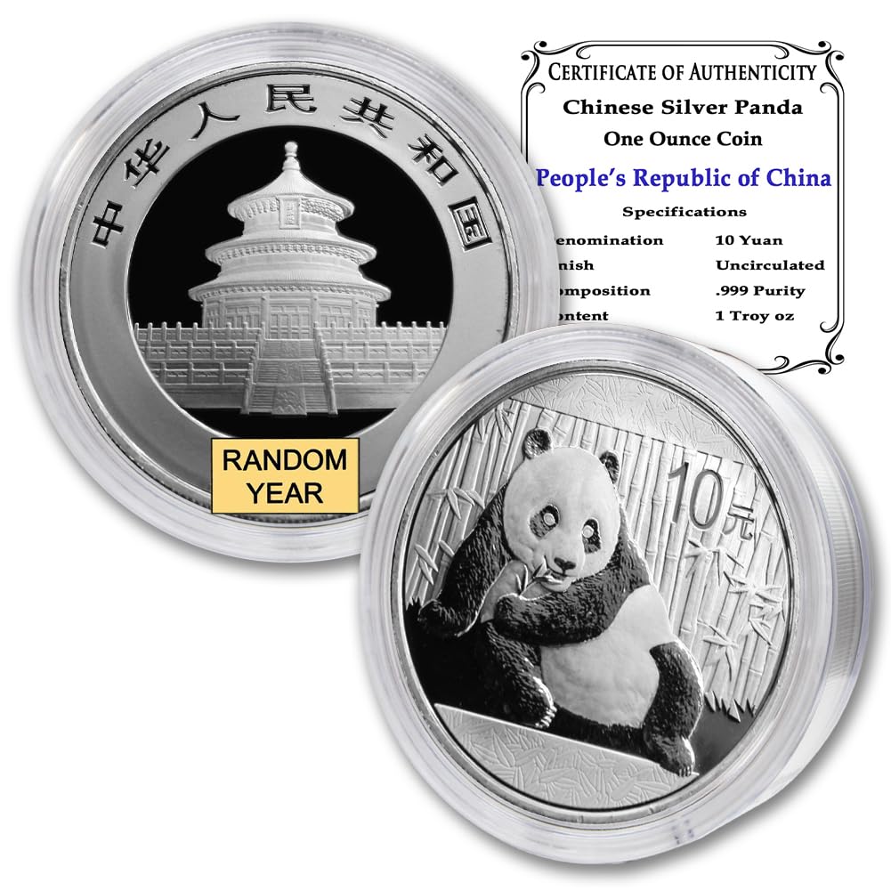 1989-2016 (Random Year) 1 oz Chinese Silver Panda Coin (in Capsule) Brilliant Uncirculated with Certificate of Authenticity ¥10 Yuan BU ¥10 Yuan Seller BU