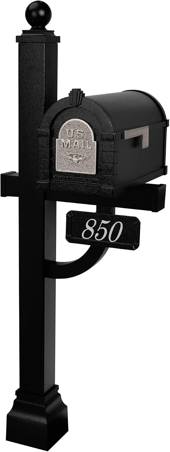 Gaines Keystone Series Mailbox - Black with Satin Nickel Fleur de Lis