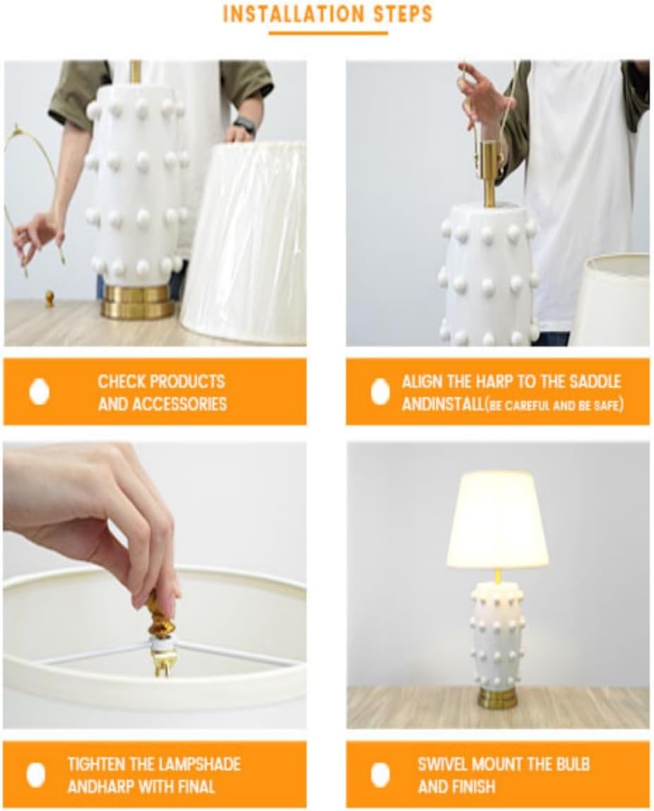 Modern Ceramic Linden Table Lamp - 30' White Ball Farmhouse Design, Classic Nightstand Large Linden Lamp Tapered Drum Shade for Living Room, Bedroom, Office, and Home （White）