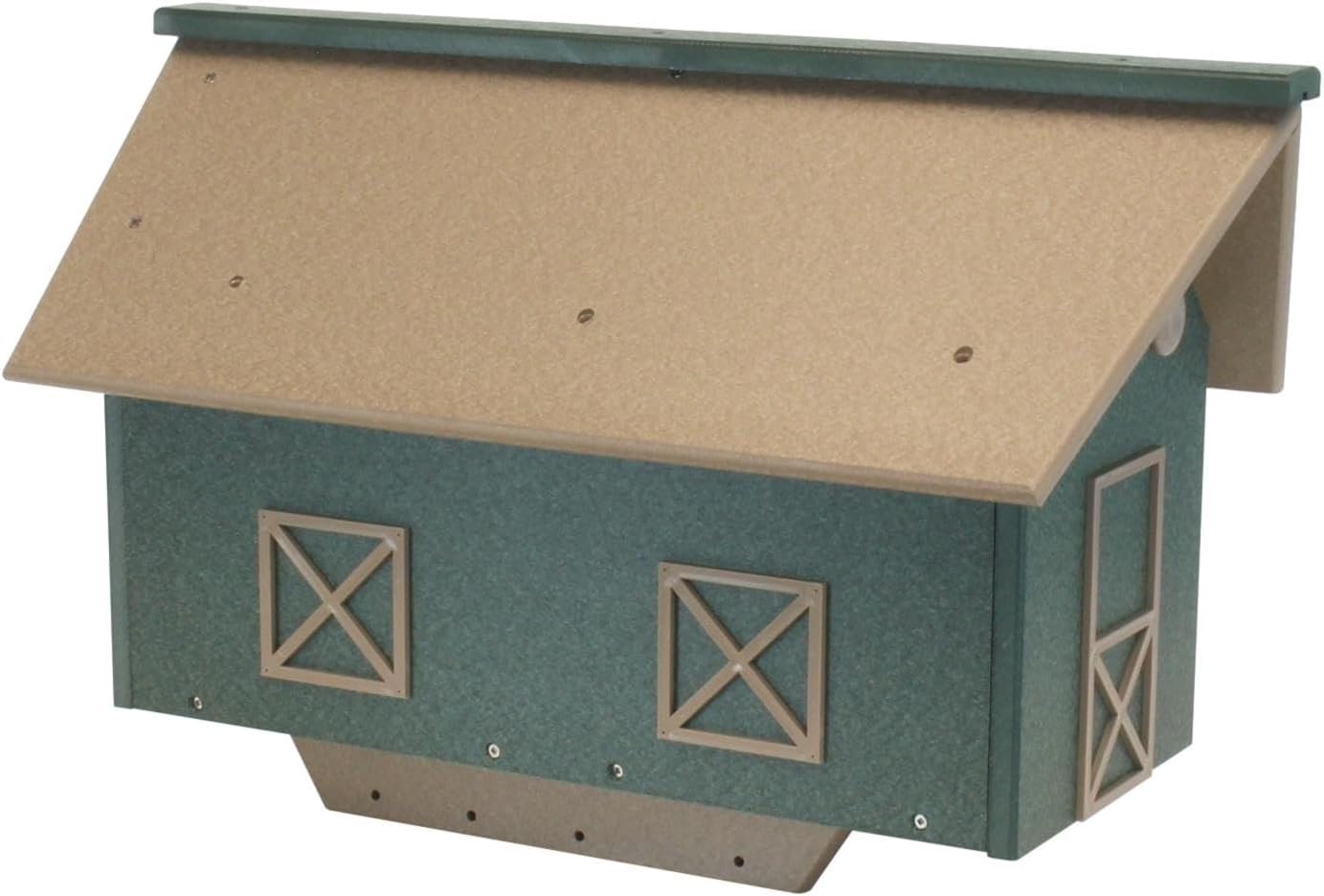 Country Barn Style Mailbox, Post Mount, Made with Weather-Proof Poly Lumber, UV-Resistant, (Weathered Wood and Turf Green)