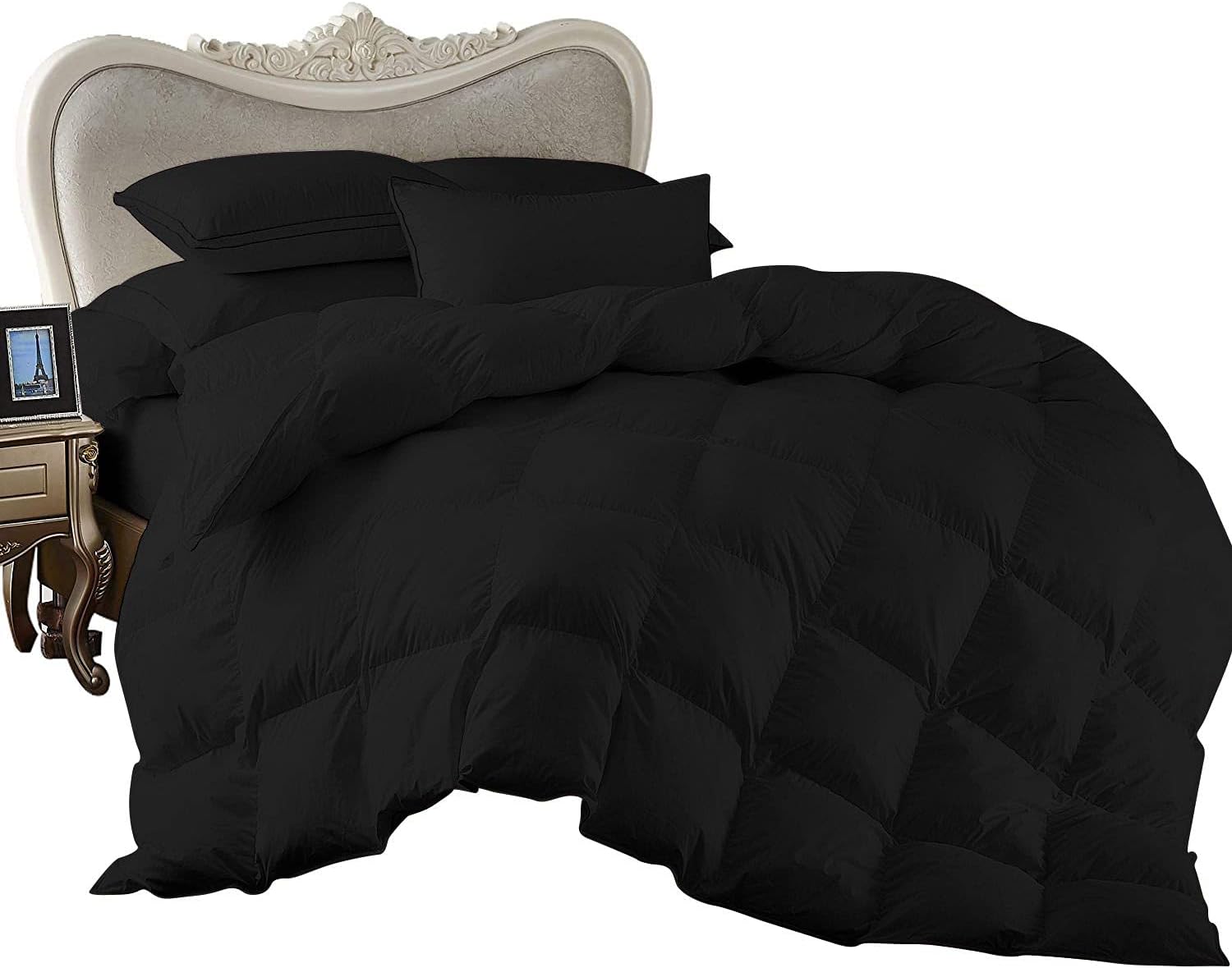 7 Piece Bed-in-A-Bag Comforter & Sheet Set 8-10' Deep Pocket, 100% Egyptian Cotton Queen Size, Black, Sets Include - 1Comforter, 1Flat Sheet,1Fitted Sheet, 2Pillowcase & 2Pillowsham