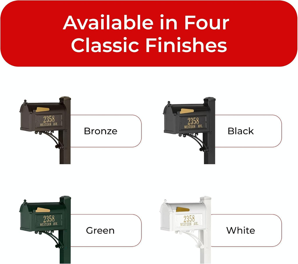 Whitehall Superior Mailbox Package Large Cast Aluminum Streetside Mailbox with Decorative Superior Post & Personalized Address Side Plaques Powder Coated Classic Green Mailpost